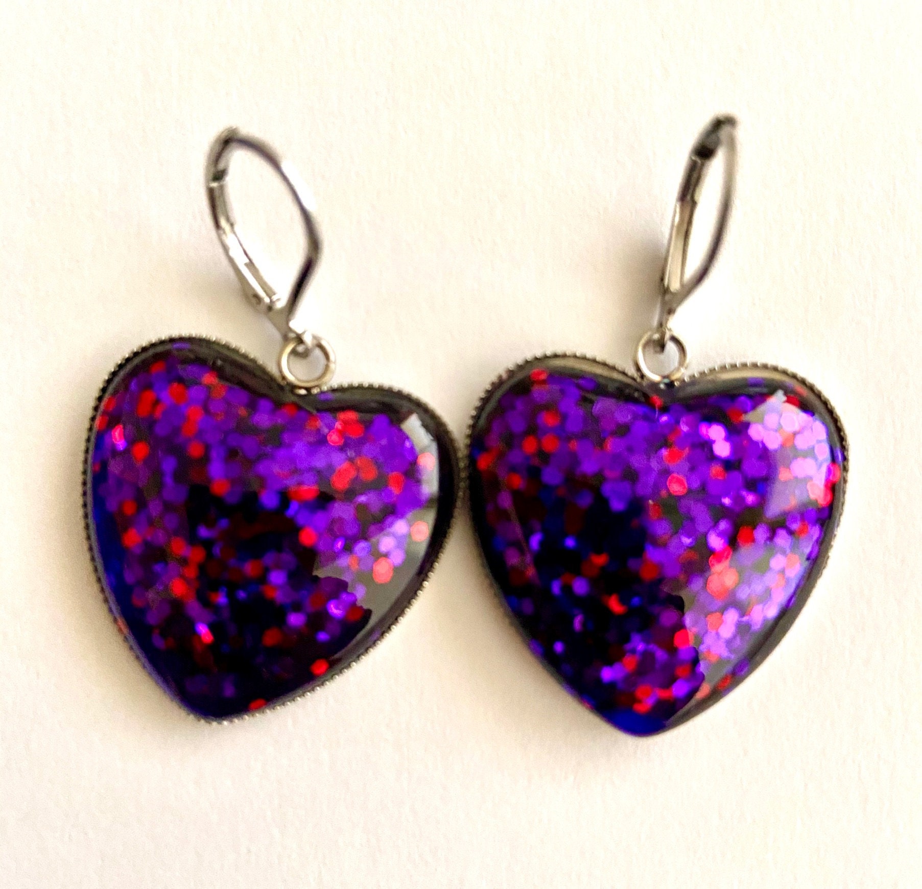 Pretty Purple Heart earrings Etsy