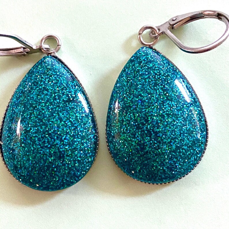 Holographic Turquoise teardrop earrings