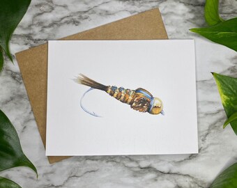 Beadhead Pheseant Tail Note Card, fly Tying Card, fishing card, Fishing Gift, fishing Stationery, Gift for Fisherman Fisherwoman