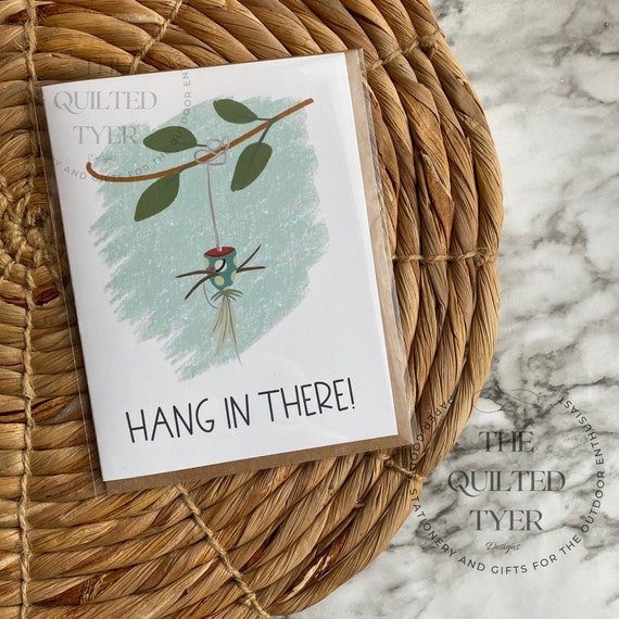Hang in There Greeting Card, Get Well Card, Fish Card, Popper Fly