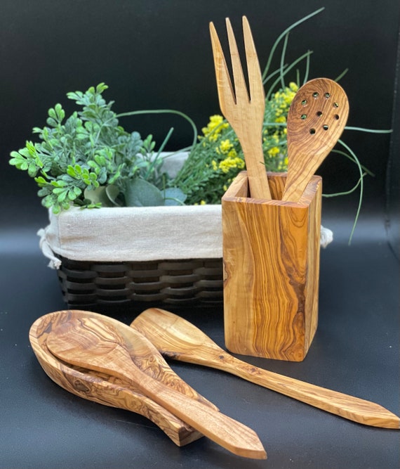 Olive Wood Utensil Set, Wooden Utensils for Cooking, Kitchen Utensils Set,  4-pcs