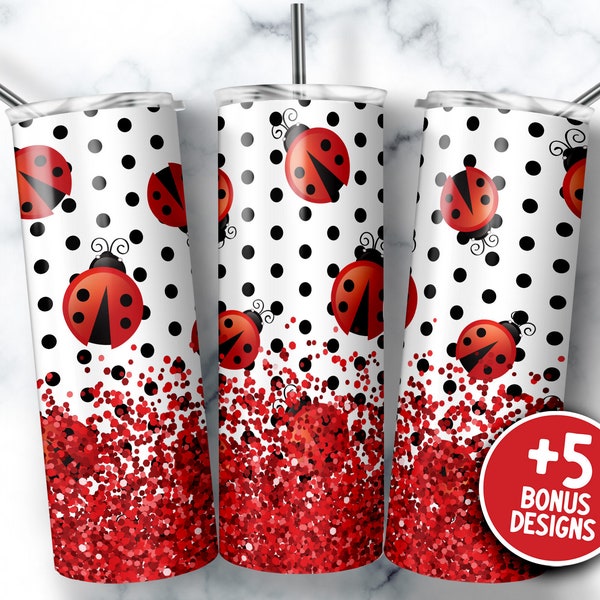 Ladybugs Tumbler Wrap 20oz Skinny Tumbler Sublimation Design Straight PNG Digital Download Tumbler Wrap Ladybugs Tumbler PNG