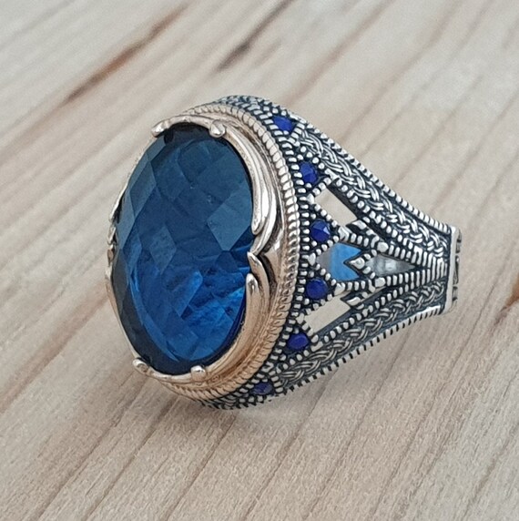 Bague pour homme en saphir, fabriquée à la main – Argent sterling 925 – Votre pierre précieuse