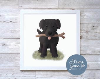 Cute Black Labrador Print | Black Dog Illustration | Cute Character Print | Digital Art Print | Alison Jane Designs