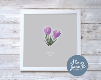 Crocus Print | Wildflower | Crocus Illustration | Spring Flowers | Digital Art Print