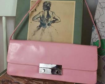 Vintage Pink Faux Patent Leather Handbag