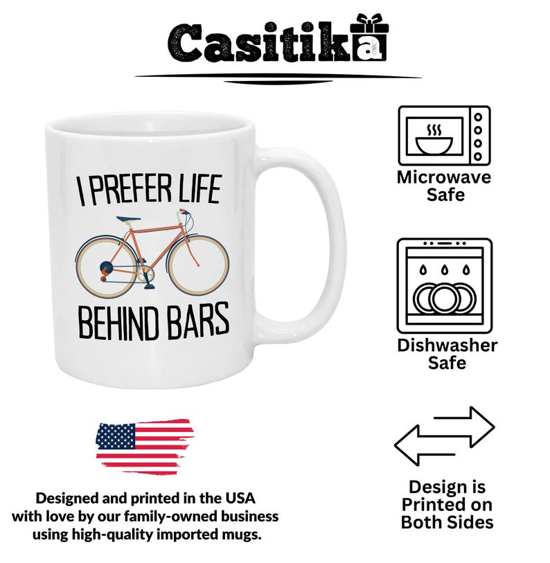 Funny Cycling Mug: I Prefer Life Behind Bars, Bike Lover Gift image 3