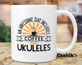 Coffee Cup Gift Idea present music KEEP CALM and Play The Ukulele 