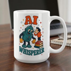 Personalized AI Whisperer Mug, Custom Name Robot Coffee Cup, Retro Tech Gift for Programmer, Coder, Prompt Engineer, AI Data Science Gift
