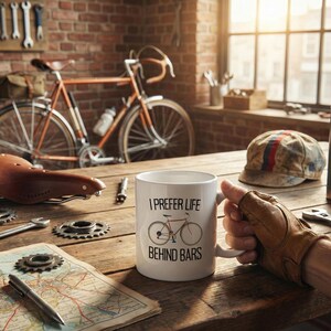 Funny Cycling Mug: I Prefer Life Behind Bars, Bike Lover Gift image 4
