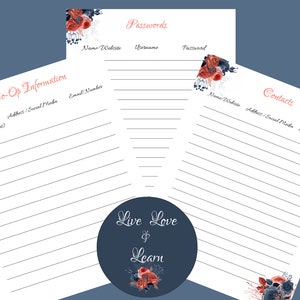 Homeschooling Forms ~ Co Op, Passwords & Contacts Forms