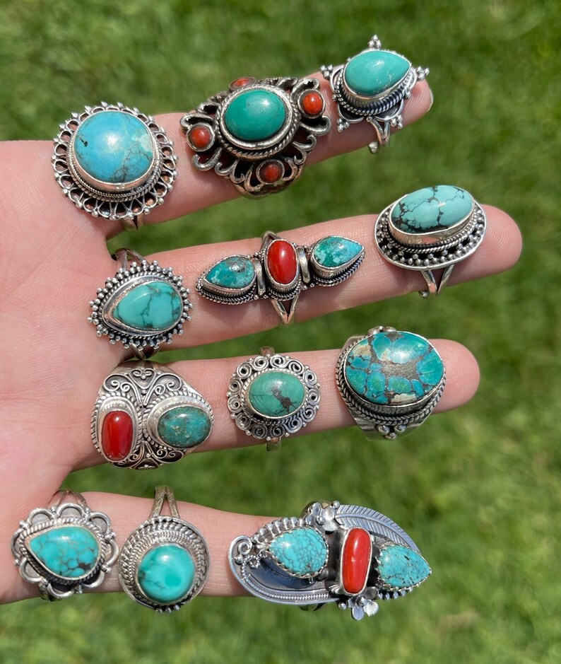 Wholesale Lot of 100 Grams Of Turquoise Sterling Silver 925 Rings Resale Bulk 