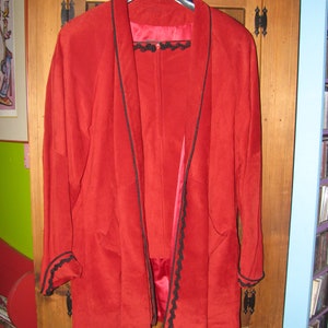 Danier Suede Red long jacket with knee length skirted - black trim