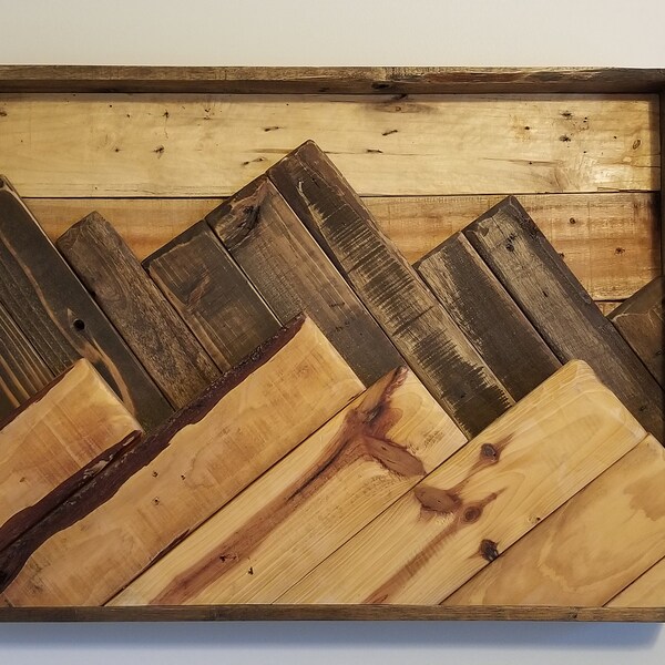Layered mountain pallet wood wall art