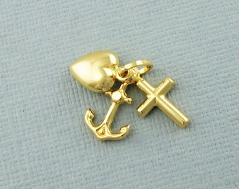 9ct Gold Glaube, Hoffnung & Charity Anhänger - Charm | Herz | Anker | Kreuz