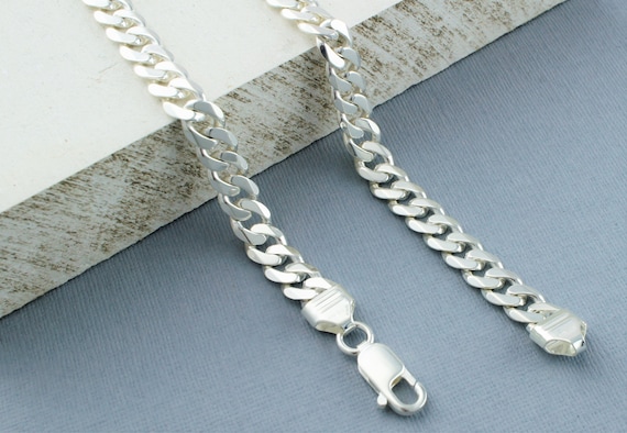 Silver Curb Chain - Heavy 925 Solid Sterling Silver Diamond