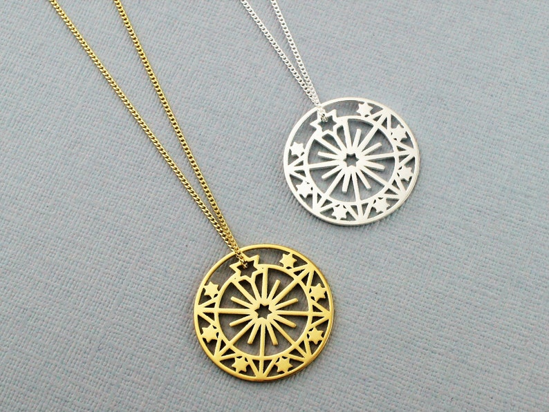 Gold Plated 925 Sterling Silver Sun /& Stars Pendant Necklace 925 Silver Sun Necklace