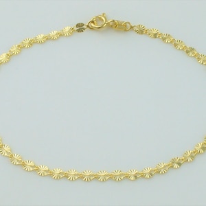 9ct Gold Starburst Bracelet - Dainty Yellow Gold Diamond Cut Forzatina Chain Bracelet 7.25 Inch - Stackable