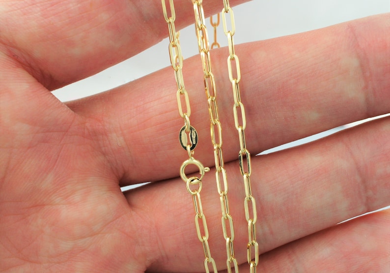 Halsband med gem i 9 karat gult guld, 40 cm, 45 cm, 50 cm, 61 cm | Gemkedja i massivt guld | Avlång länkkedja bild 3