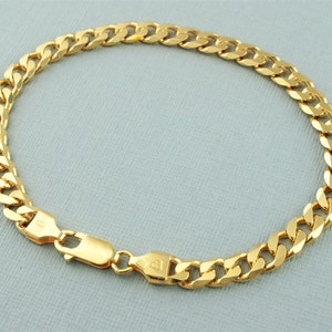 9ct Yellow Gold On Solid Sterling Silver Curb Chain Bracelet 8.5&quot;