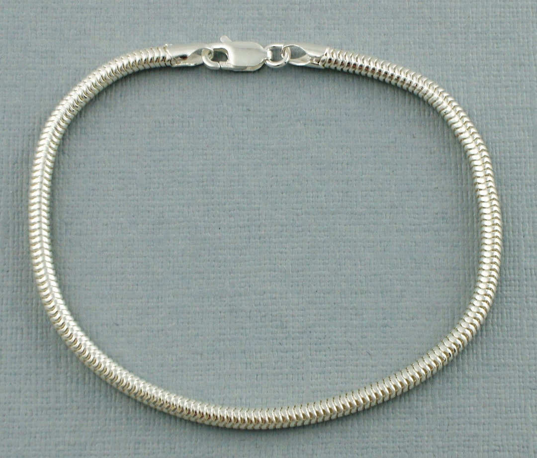 Sterling Silver Snake Chain Bracelet Finished Snake Chain 2.5mm Unisex  Lobster Clasp 7.75-inch Length BSN803 
