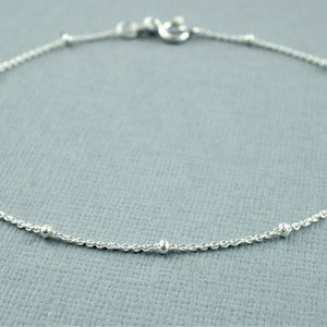 Dainty 925 Sterling Silver Beaded Chain Bracelet 7" | Satellite Chain