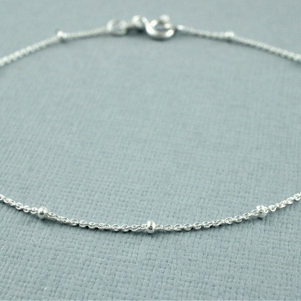 Dainty 925 Sterling Silver Beaded Chain Bracelet 7" | Satellite Chain