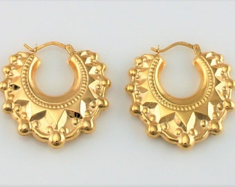 Sterling Silver (925) Victorian Style Spiked Creole Hoop Earrings - 2.05cm