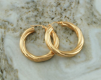9ct Gold Small Wave Creole Hoop Earrings - Etsy UK