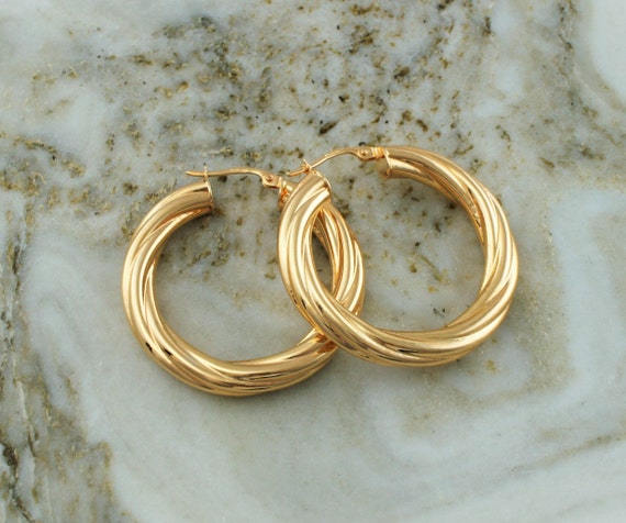 9ct Gold Chunky Twisted Round Hoop Creole Earrings 35mm 4.8mm Width Large Gold Earrings Twisted Hoop Earring 9ct Gold Large Creole Etsy