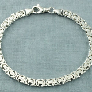 Mens Silver Bracelet 925 Sterling Silver Flat Byzantine Chain Bracelet - Heavy Mens Silver Bracelet Solid Silver Chain Bracelet