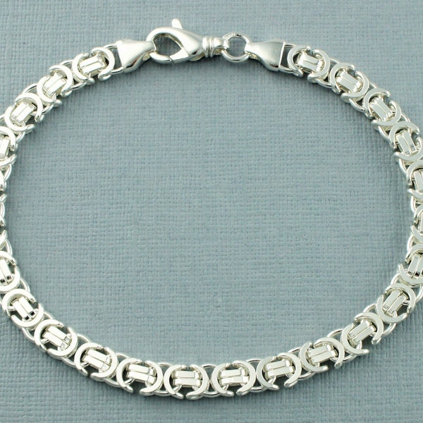 Mens Silver Bracelet 925 Sterling Silver Flat Byzantine Chain Bracelet - Heavy Mens Silver Bracelet Solid Silver Chain Bracelet