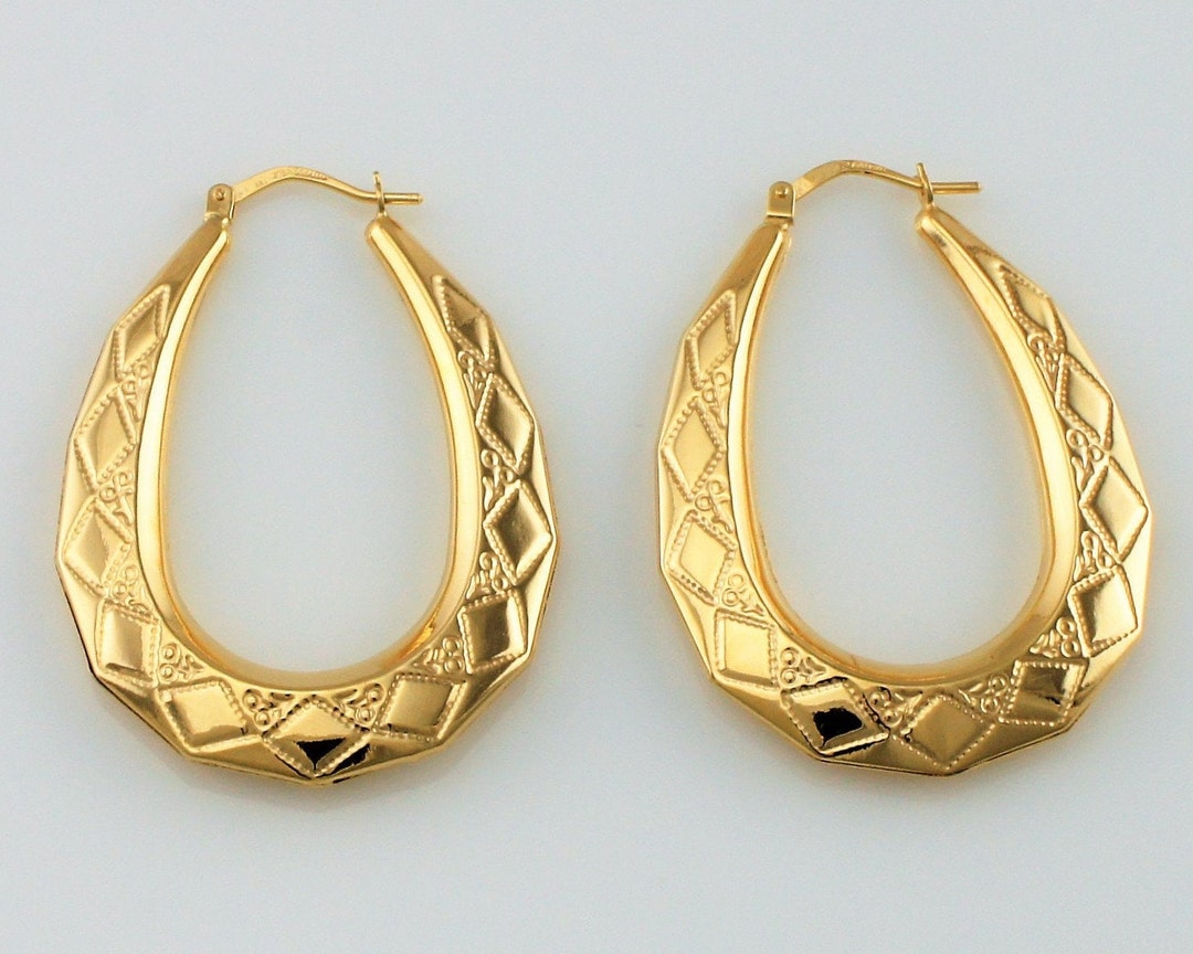 9ct Yellow Gold Victorian Style Large Oval Creole Hoop Earrings