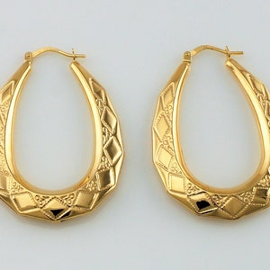9ct Yellow Gold Victorian Style Large Oval Creole Hoop Earrings