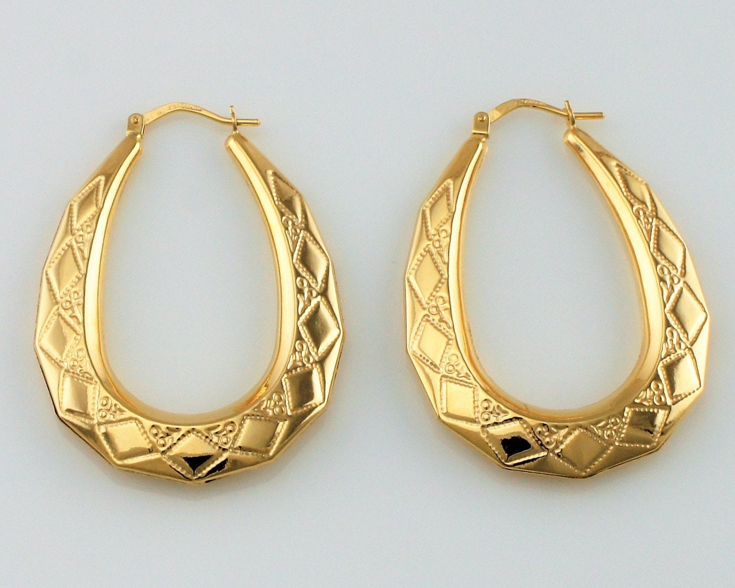 9ct Yellow Gold Victorian Style Large Oval Creole Hoop Earrings Etsy