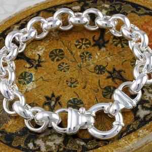 925 Sterling Silver Round Chunky Large Rolo Links Belcher Bracelet 8"