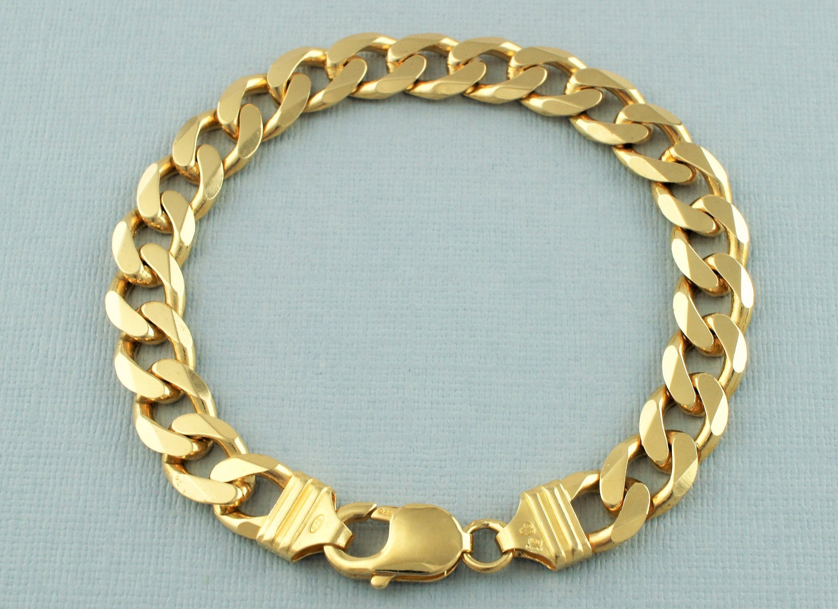 9ct Yellow Gold on Solid Sterling Silver Curb Chain Bracelet 8.5