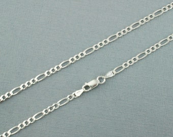 Silver Figaro Chain - Solid Silver Figaro Chain - 925 Sterling Silver Figaro Chain Necklace 16", 18", 20"   3mm