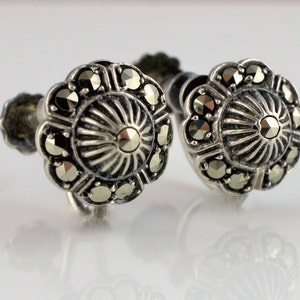 Vintage 925 Sterling Silver Marcasite Earrings
