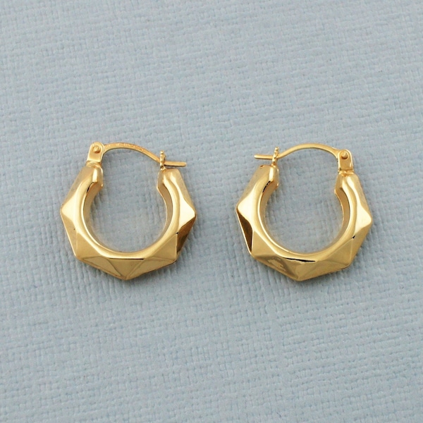 9ct Yellow Gold Patterned Creole Hoop Earrings | Gold Creole Earrings