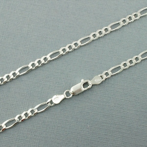 Silver Figaro Chain - Solid Silver Figaro Chain - 925 Sterling Silver Figaro Chain Necklace 16&quot;, 18&quot;, 20&quot;   3.8mm
