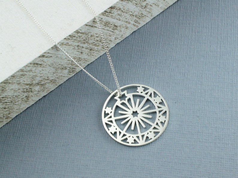 Gold Plated 925 Sterling Silver Sun /& Stars Pendant Necklace 925 Silver Sun Necklace