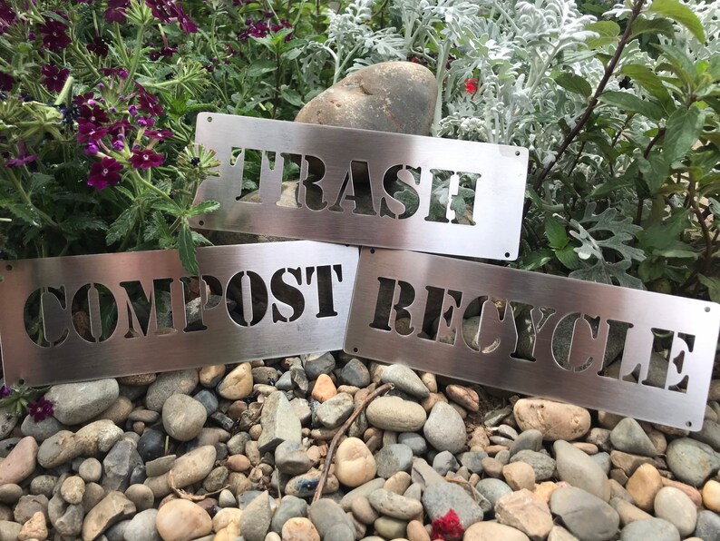 Trash Recycle Compost Glass Cans Landfill metal signs laser Etsy