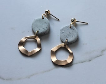 Abigail dangles | ANY colour staple minimal earrings | handmade polymer clay | organic circle gold hoop