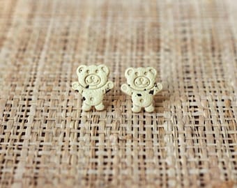 Tiny Teddy biscuit inspired polymer clay stud earrings, choc chip, vanilla and chocolate