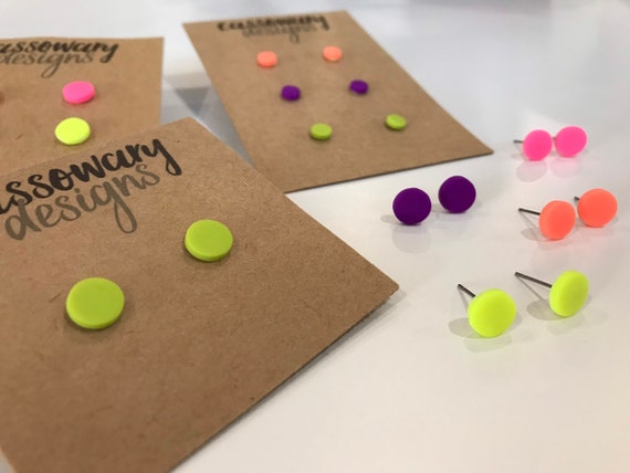 Buy 3 get 4th free Tiny circle pair of polymer clay ANY COLOUR stud earrings