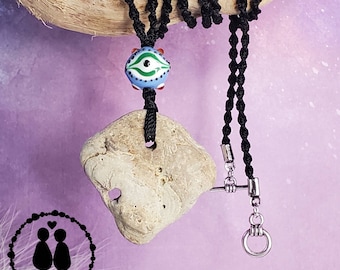 Long Hag Stone Necklace 26" Nylon Cord from Lake Michigan Genuine Beach Rock Odin Stone Protection Rock Adder Stone Macrame Necklace #1673