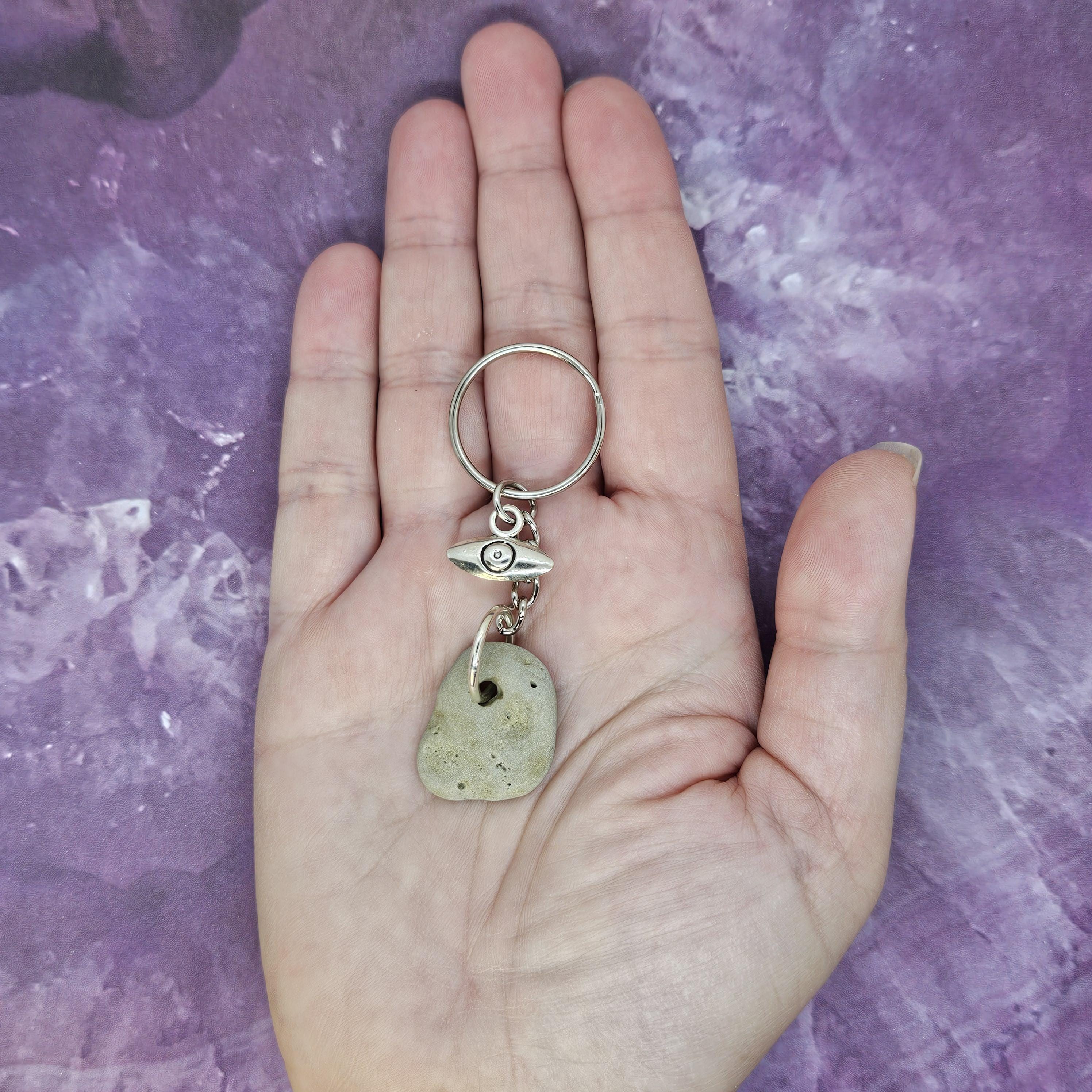 Key Chain With Little Rocks Natural Hag Stone Keychain Key Ring Key Fob Lake Michigan Odin Holey ...