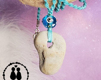 Hag Stone Necklace on an 20" Nylon Cord Genuine Beach Rock Odin Stone Protection Rock Adder Stone Macrame Braided Necklace Evil Eye #1692