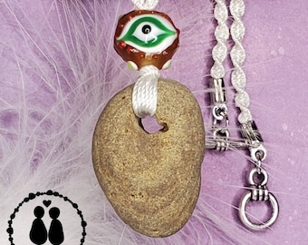Hag Stone Necklace on an 20" Nylon Cord Genuine Beach Rock Odin Stone Protection Rock Adder Stone Macrame Braided Necklace Evil Eye #1687
